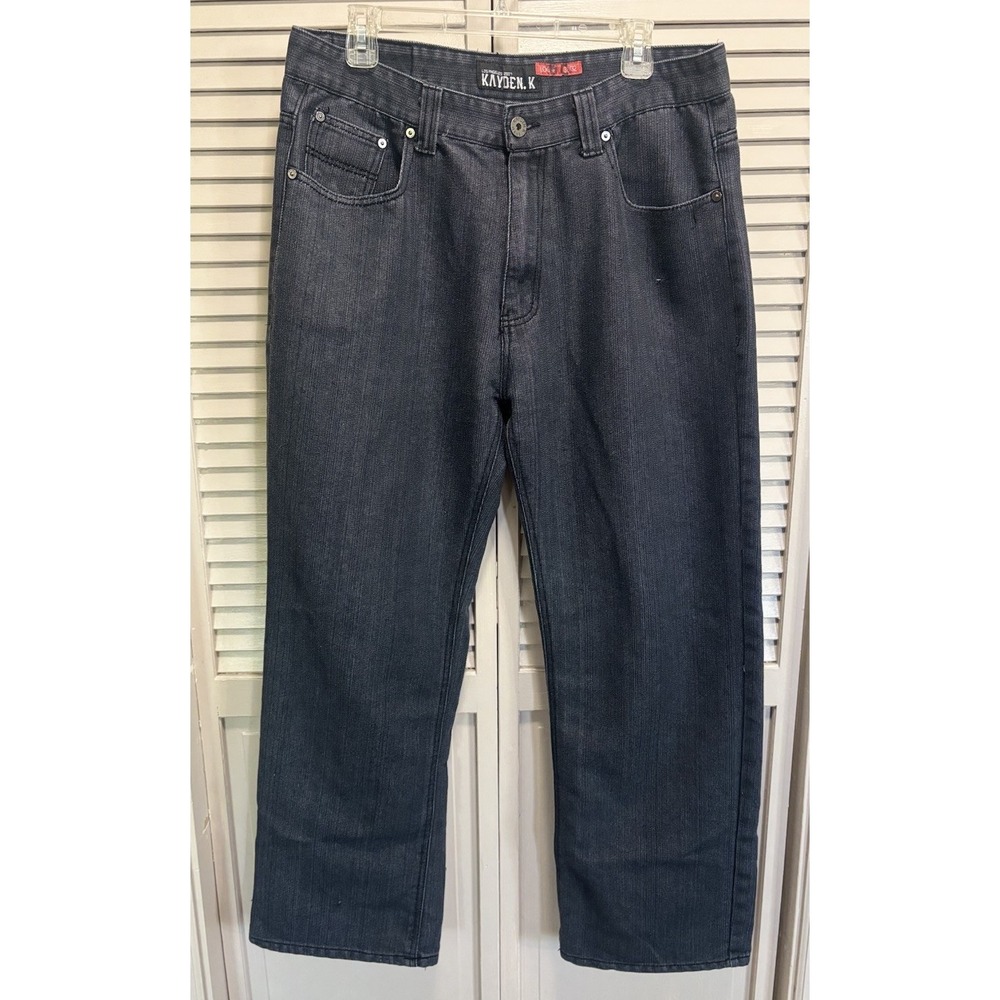 Kayden K Loose Fitโ Black Straight Leg Denim Jeans Size 38x32 Mid Rise Zip Logo
